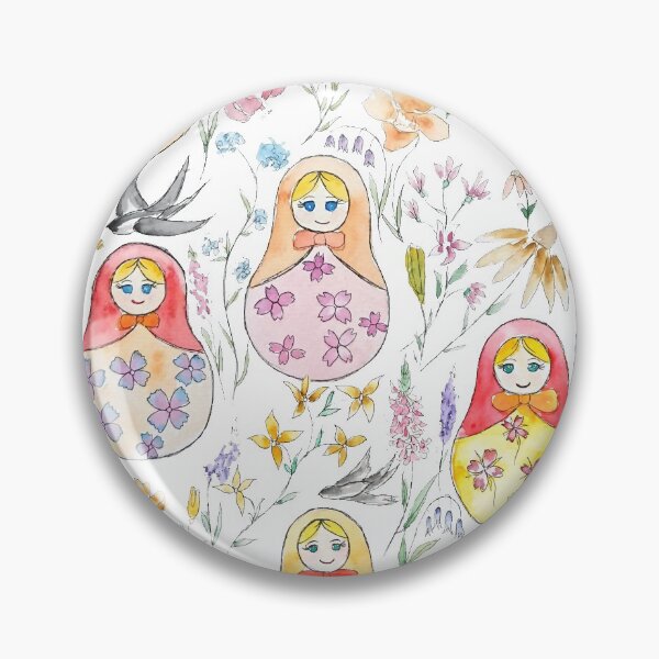 Item preview, hand painted Russian dolls and flower folk painting white background designed and sold by ColorandColor.