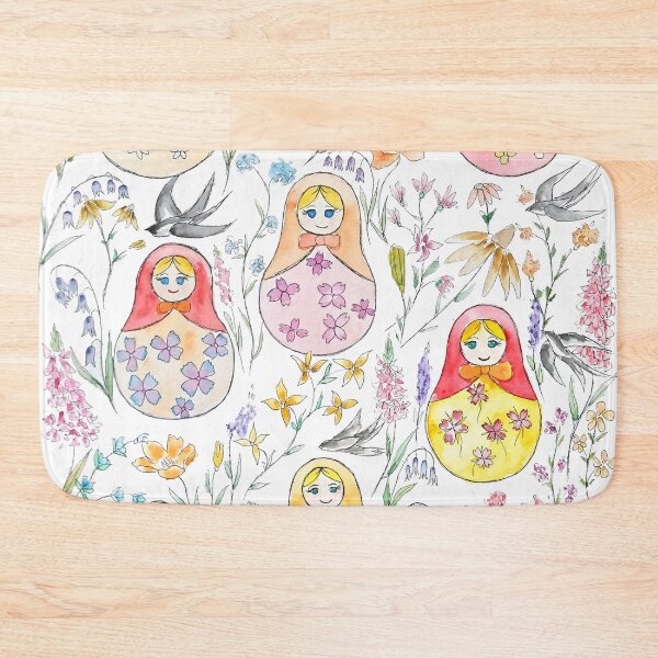 Item preview, hand painted Russian dolls and flower folk painting white background designed and sold by ColorandColor.