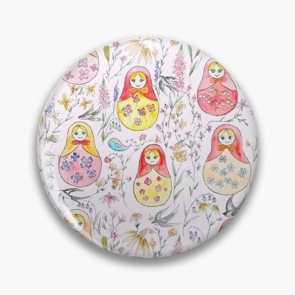 Item preview, hand painted Russian dolls swallows and  flowers watercolor patterns  designed and sold by ColorandColor.