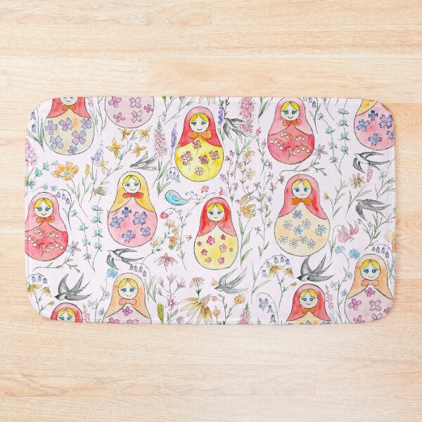Item preview, hand painted Russian dolls swallows and  flowers watercolor patterns  designed and sold by ColorandColor.
