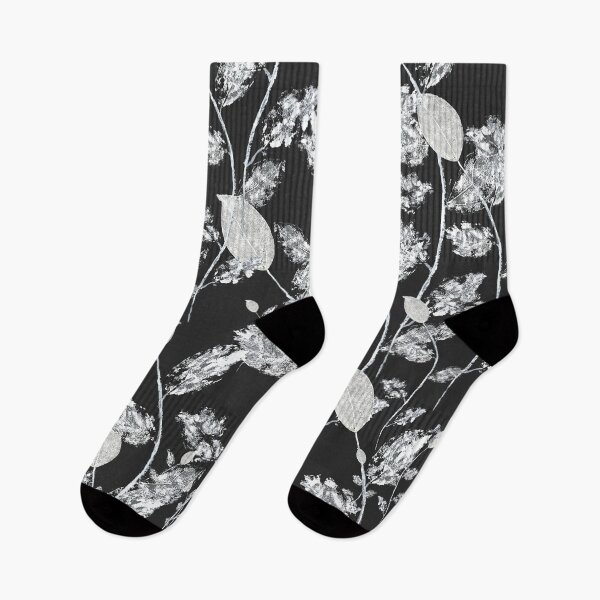 Item preview, white leaf pattern on black background designed and sold by ColorandColor.