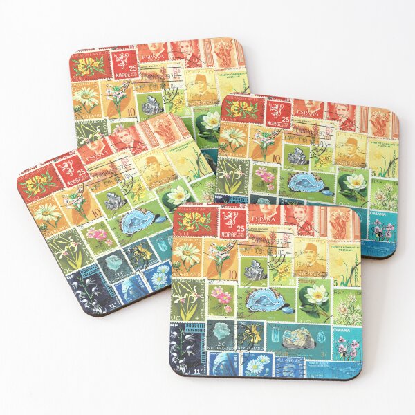 Item preview, Rainbow with Flowers, Postage Stamp Collage designed and sold by tanglecrafts.