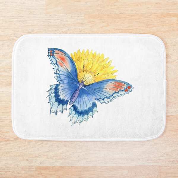 Item preview, Watercolor cute blue butterfly on the yellow flower designed and sold by NataBold.