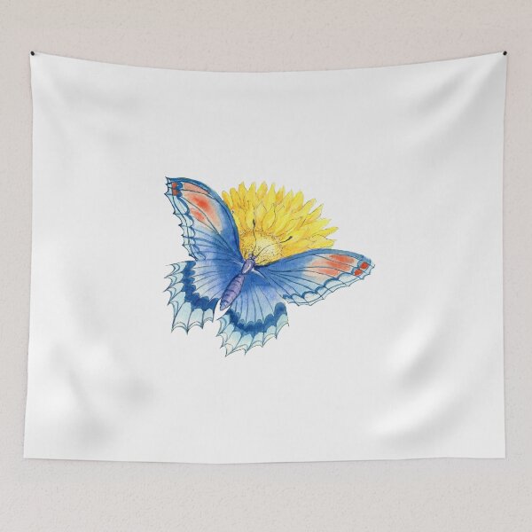 Item preview, Watercolor cute blue butterfly on the yellow flower designed and sold by NataBold.