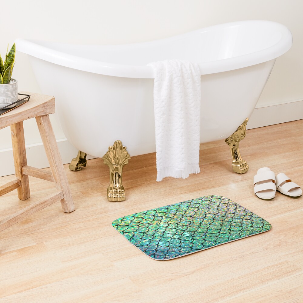 Colorful Glitter Mermaid Scales Bath Mat