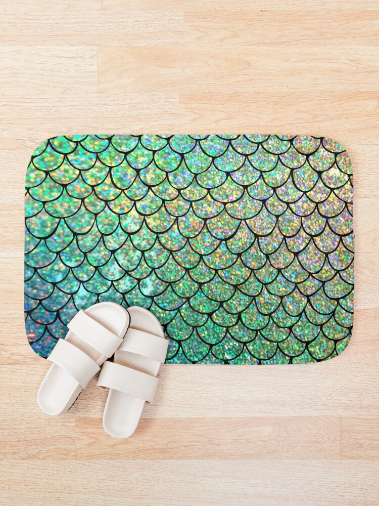 Alternate view of Colorful Glitter Mermaid Scales Bath Mat
