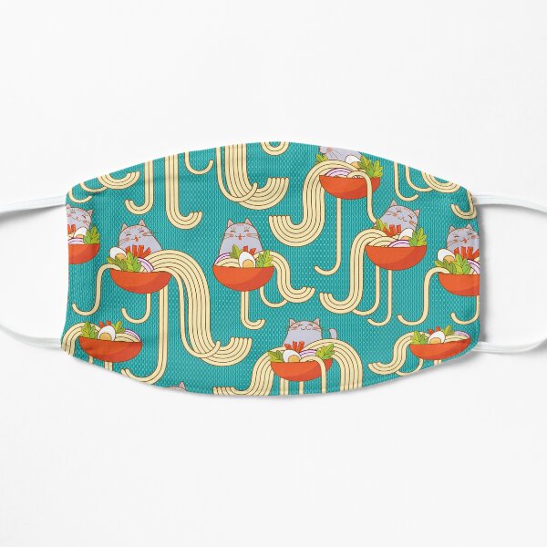 Plates of noodles and funny cats. Flat Mask