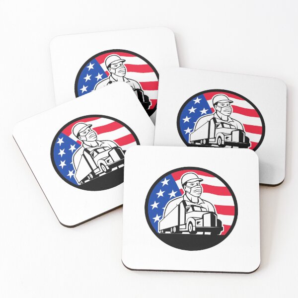 Item preview, American Trucker Wearing Mask USA Flag Circle Mascot designed and sold by patrimonio.