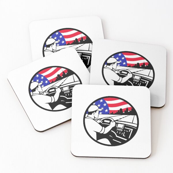 Item preview, American Trucker Driving Highway USA Flag Circle Mascot designed and sold by patrimonio.