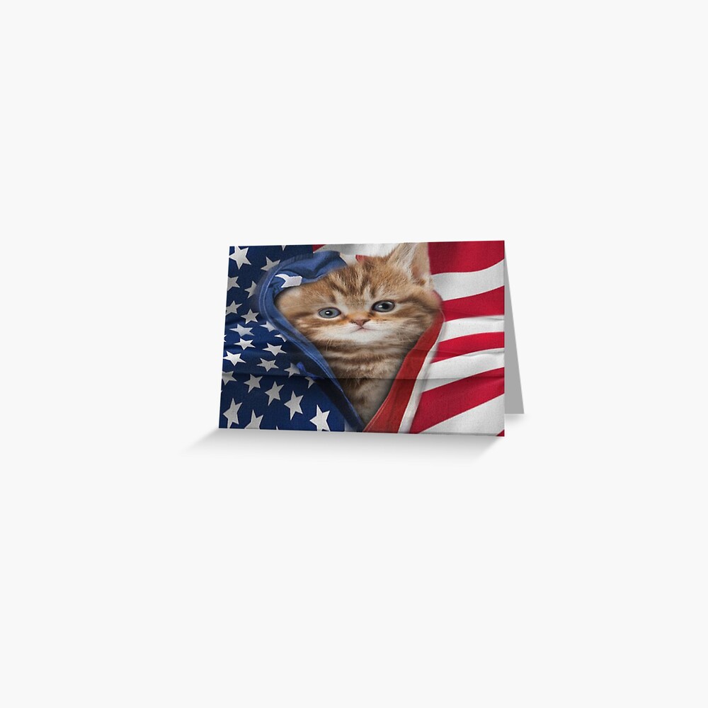 Opened American flag Cat Mask Greeting Card for Sale by kinch