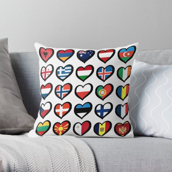 Eurovision Song Contest Flags Hearts  Throw Pillow