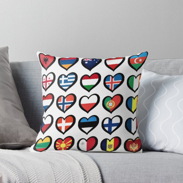 Eurovision Song Contest Flags Hearts ESC EBU Eurofans Throw Pillow