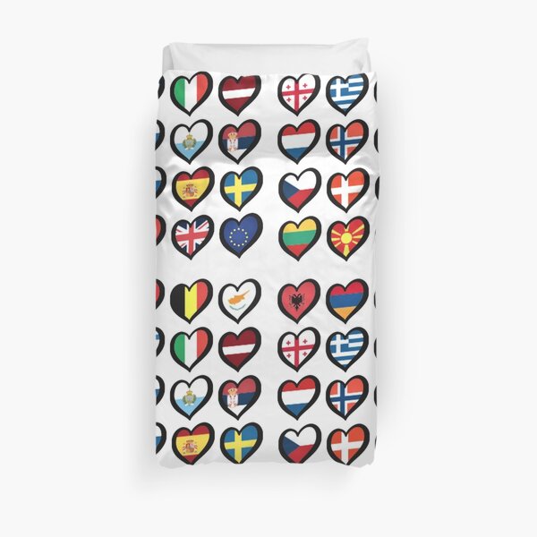 EBU Logo Eurovision Hearts European Flags On Shirts Bags And Gadgets Duvet Cover