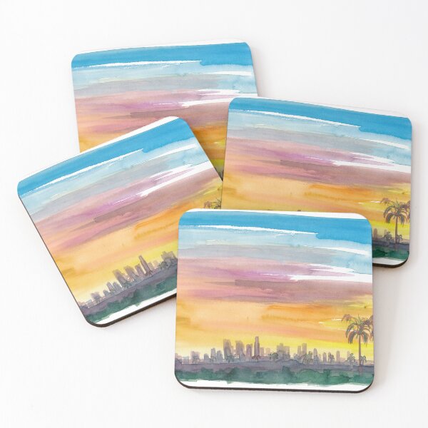 Item preview, Los Angeles California Skyline in Golden Sunset Mood designed and sold by artshop77.