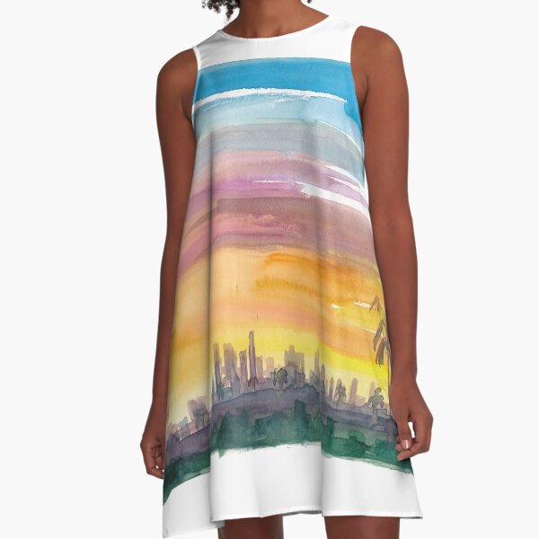 Item preview, Los Angeles California Skyline in Golden Sunset Mood designed and sold by artshop77.