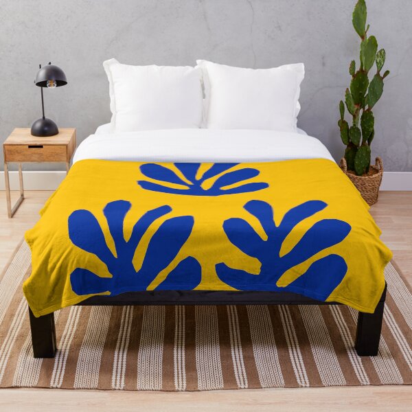 Matisse Leaves Yellow Blue Throw Blanket