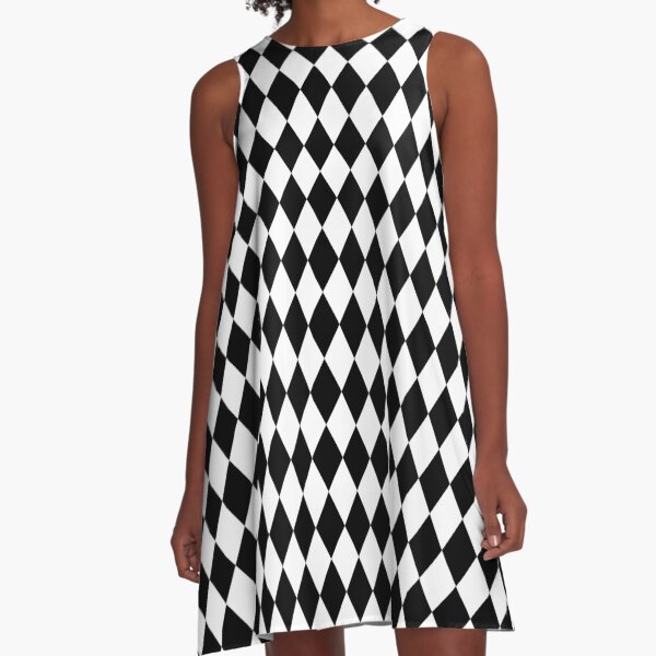 Black & White Diamond Pattern A-Line Dress