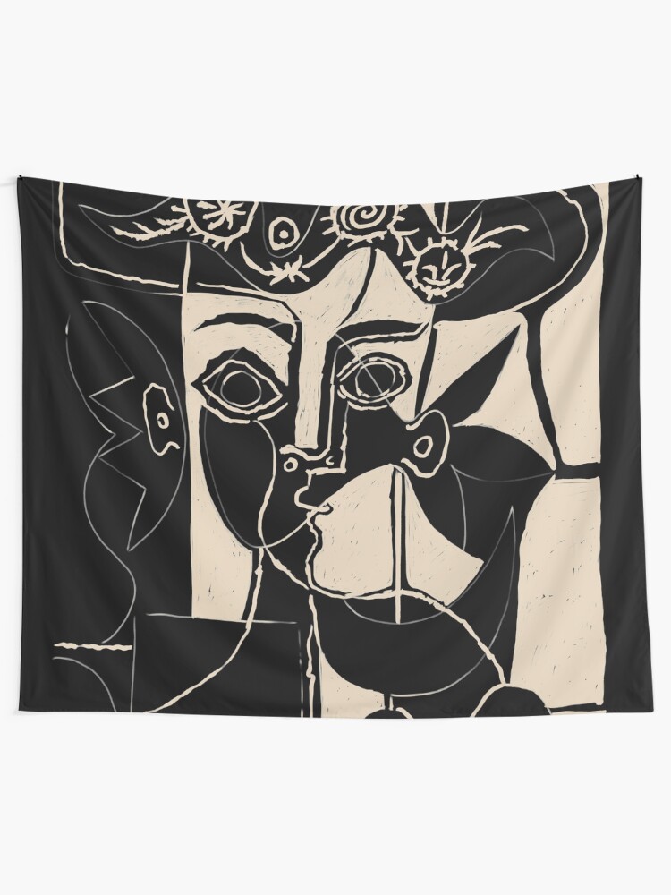 Alternate view of Picasso Woman's head #8 black line Tapestry