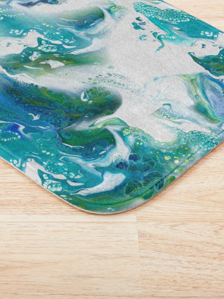 Alternate view of Blue, green, turquoise and white fluid Painting Pattern Bath Mat