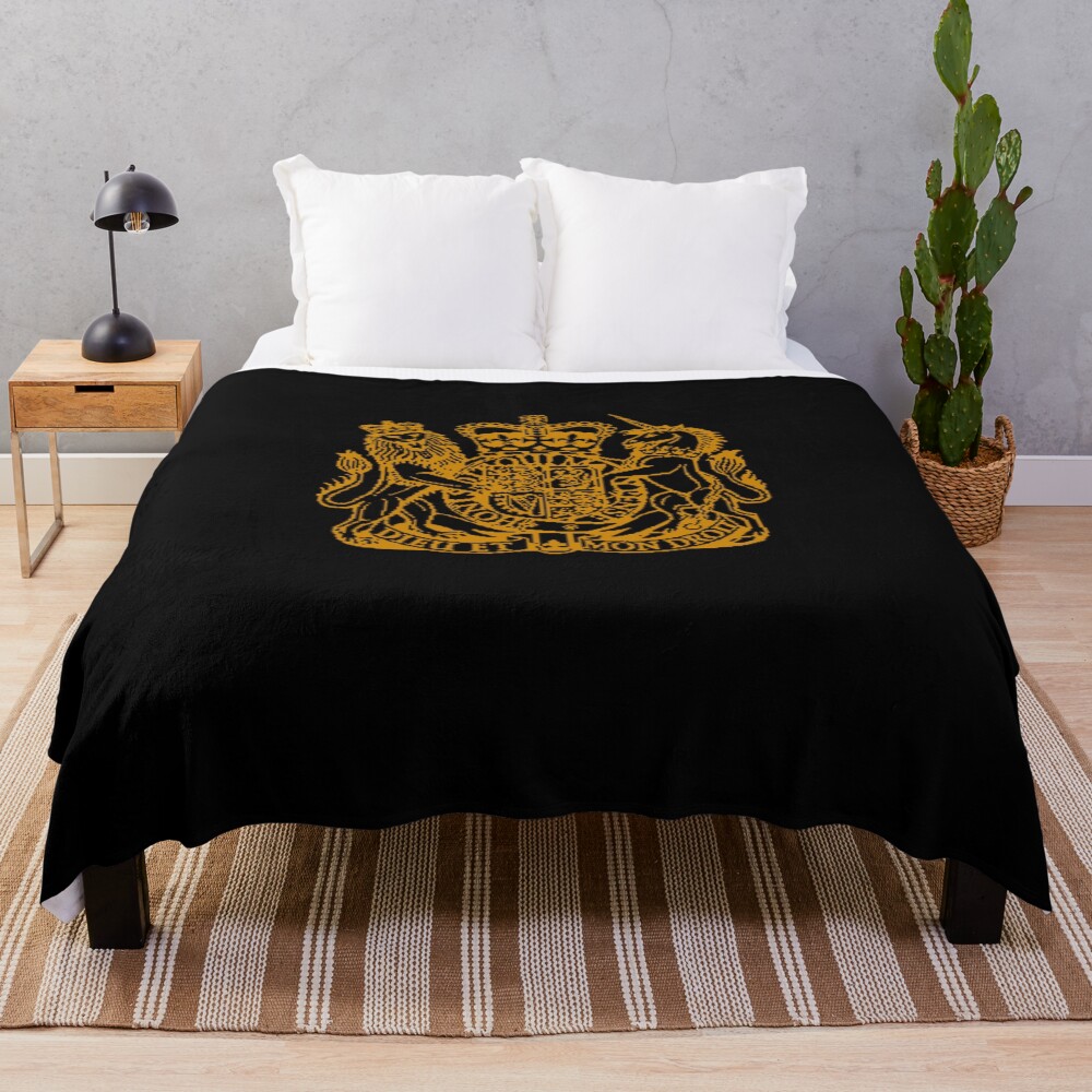 Elizabeth II Royal Coat of Arms Emblem Throw Blanket