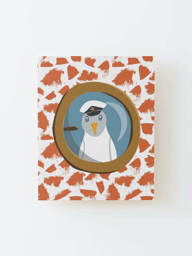 Alternate view of Funny seagull captain behind bull's eye on ship Mounted Print