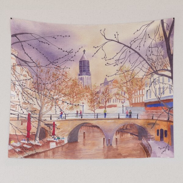 Item preview, City Scene With Canal And Bridge In The Golden Hour designed and sold by The Elderberry Blossom.