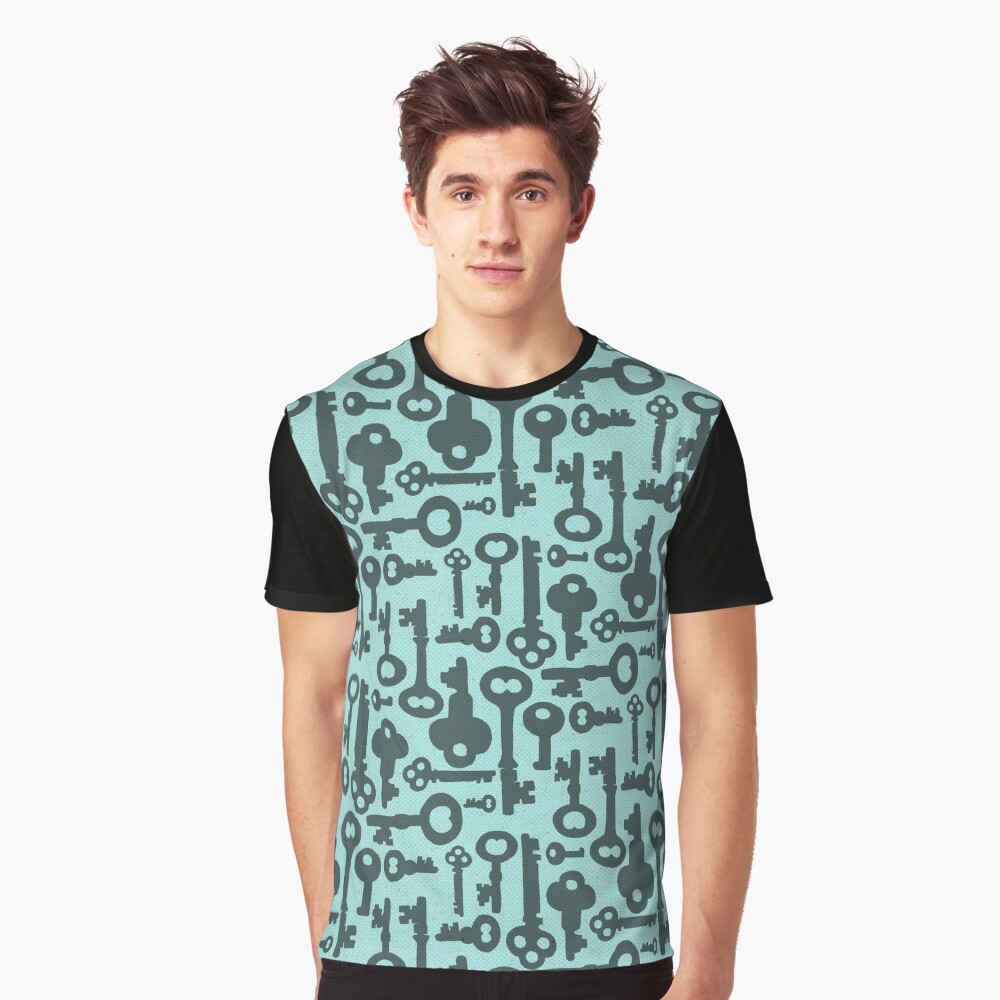 Skeleton Keys in Aqua Graphic T-Shirt
