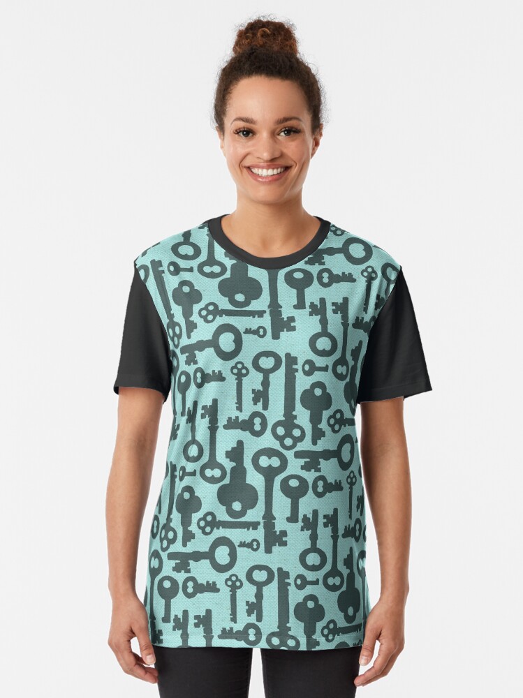 Alternate view of Skeleton Keys in Aqua Graphic T-Shirt
