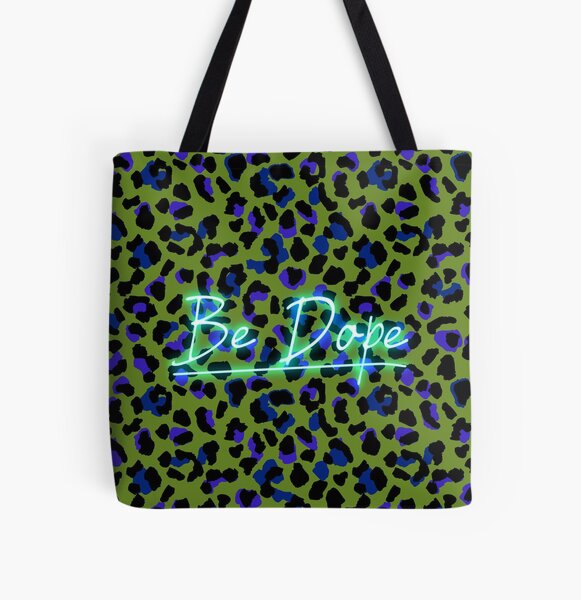 Rainbow CheetahPrint Large Canvas Utility Tote Bag-Navy