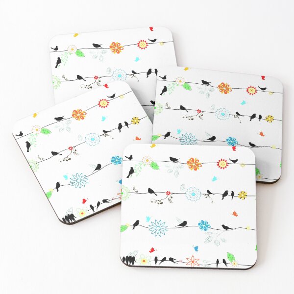 Item preview, Birds on a wire with brightly colored flowers. designed and sold by headpossum.