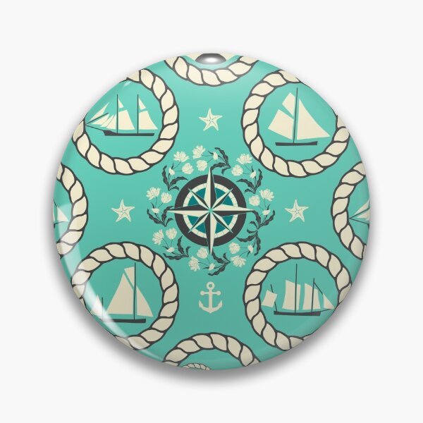 Item preview, Blue Nautical Print with ships, compass, anchor and nautical knots designed and sold by kapotka.