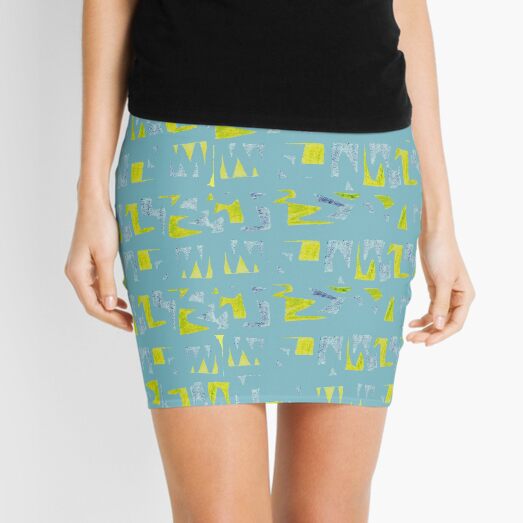 Primitive symbols turquoise and yellow Mini Skirt