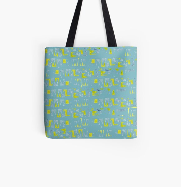 Primitive symbols turquoise and yellow All Over Print Tote Bag