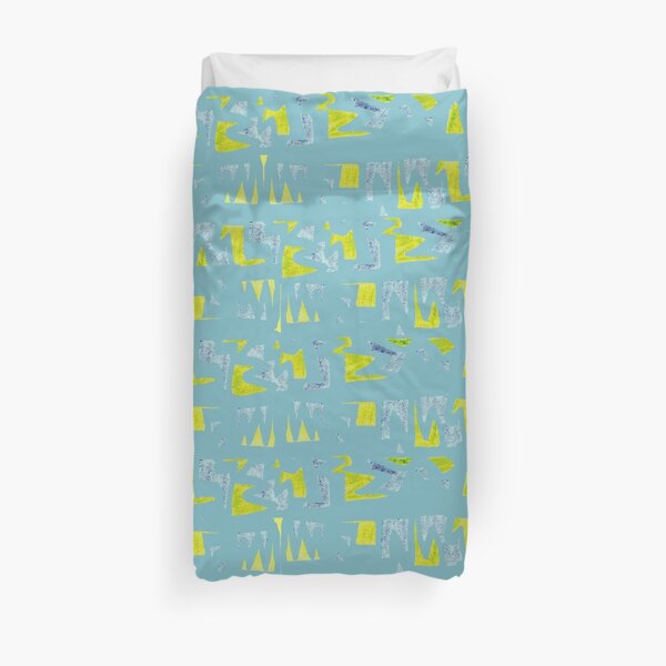 Primitive symbols turquoise and yellow Duvet Cover