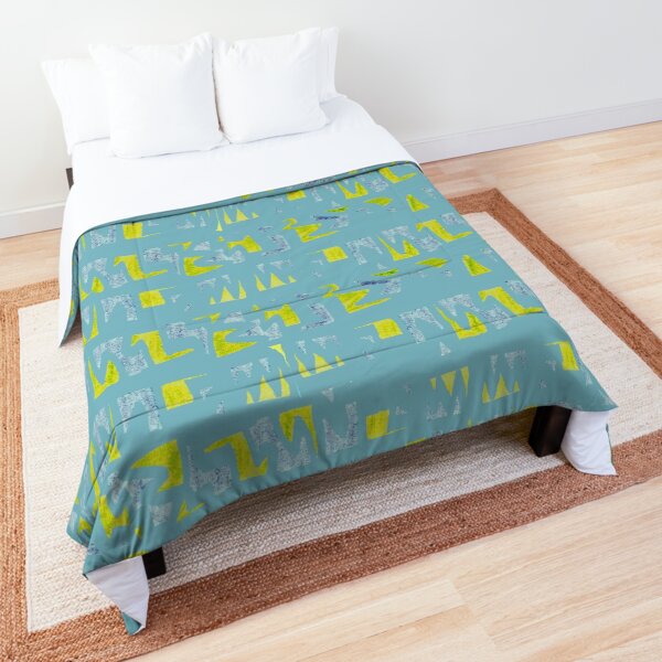 Primitive symbols turquoise and yellow Comforter