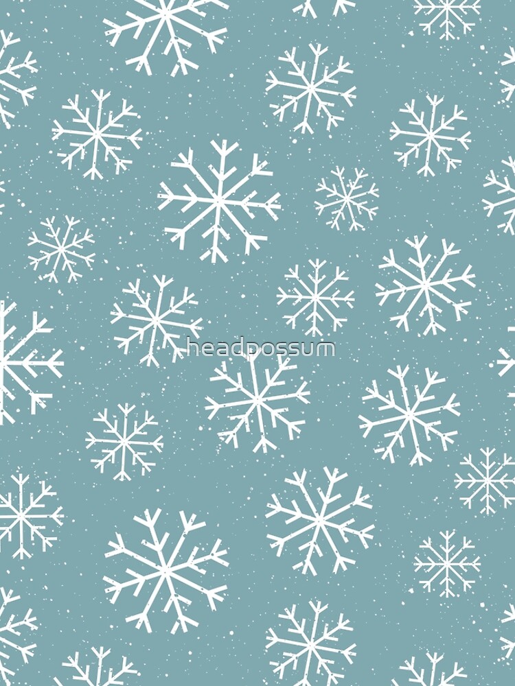 Winter snowflakes white on blue crisp, cool and pretty Leggings for Sale  by headpossum