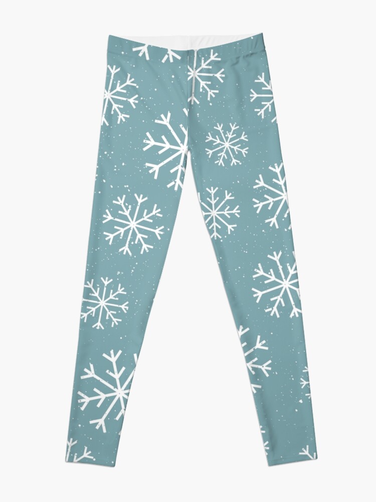 Winter snowflakes white on blue crisp, cool and pretty Leggings for Sale  by headpossum