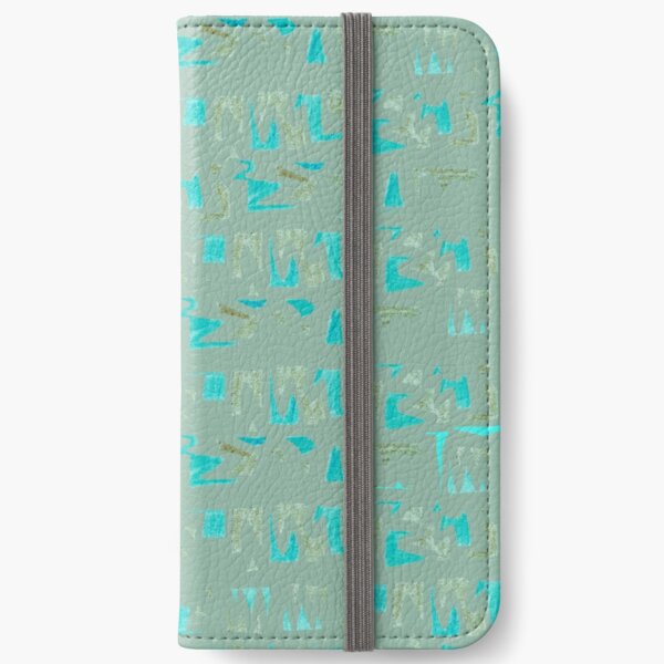 Primitive Symbole grau und Türkisblaue iPhone Flip-Case
