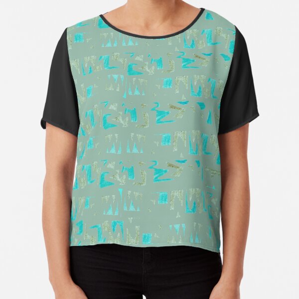 Primitive Symbole grau und Türkisblaue Chiffon Top