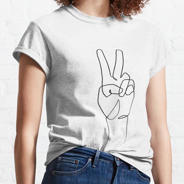 Peace Sign Hand - One Line Art Classic T-Shirt
