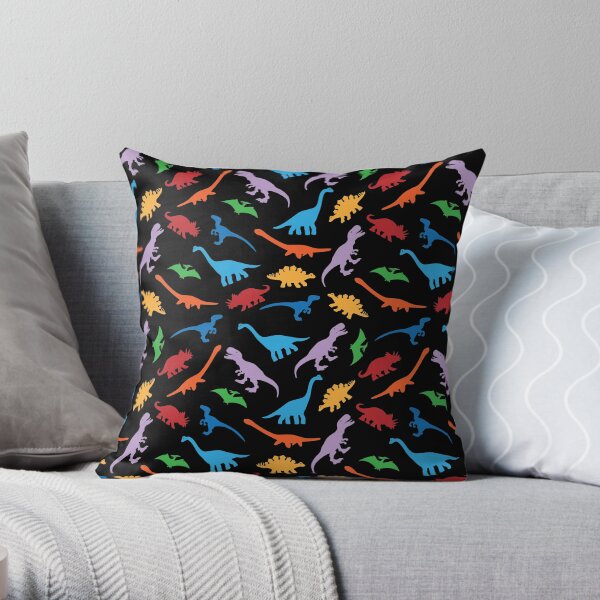 7 Dinosaur Species Colorful Silhouette Transparent Background Pattern Throw Pillow