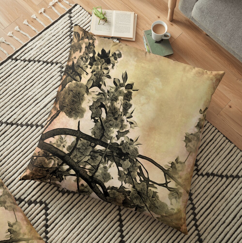 Brushed Cherry Blossoms - Flower Lovers Gift Floor Pillow