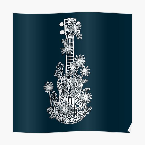 Floral ukulele - light on dark Poster