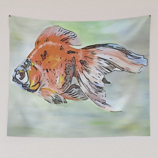 Item preview, Cartoon Style Ryukin Goldfish Acrylic Painting designed and sold by taiche.