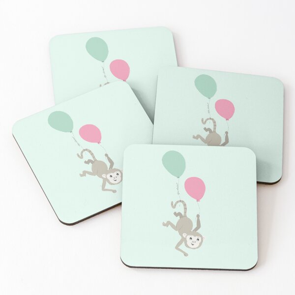 Item preview, little monkey flying away with balloons - baby illustration designed and sold by studioMoSa.