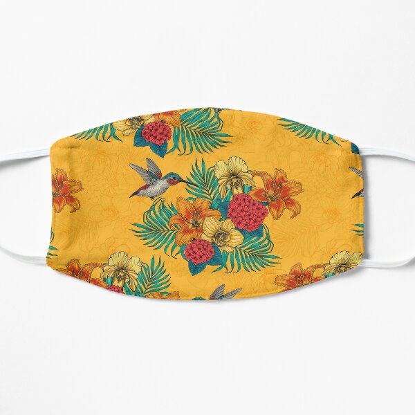Hummingbirds and tropical bouquet in yellow Flat Mask
