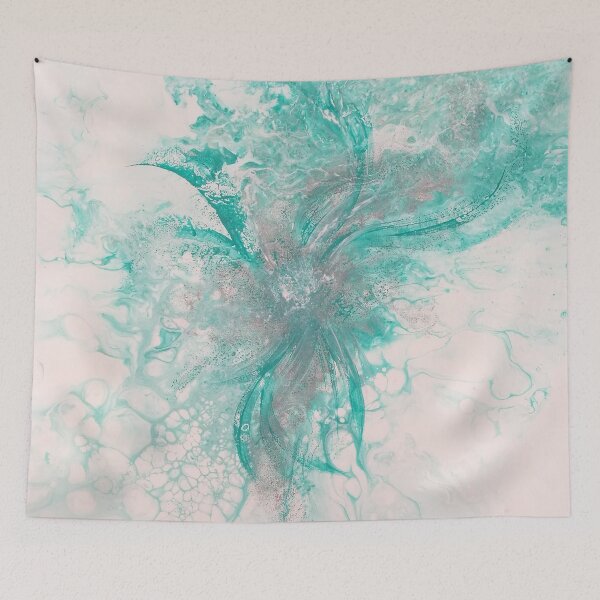 Item preview, Abstract flower acrylic painting white green silver designed and sold by Onyria Art.