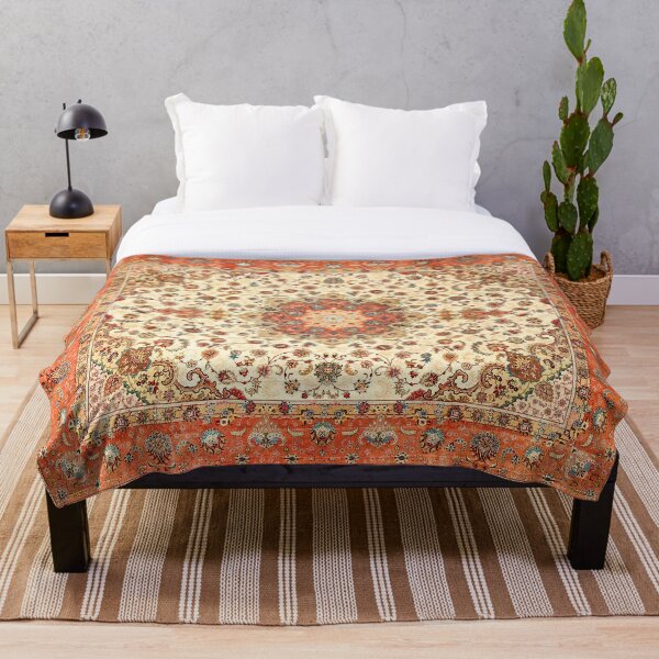 Orange Traditional Oriental Moroccan Artwork Carpet Style. Throw Blanket