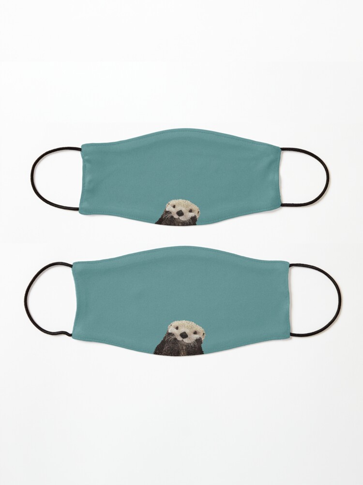 Alternate view of Cute Sea Otter on Teal Solid. Minimalist. Coastal. Adorable. Mask