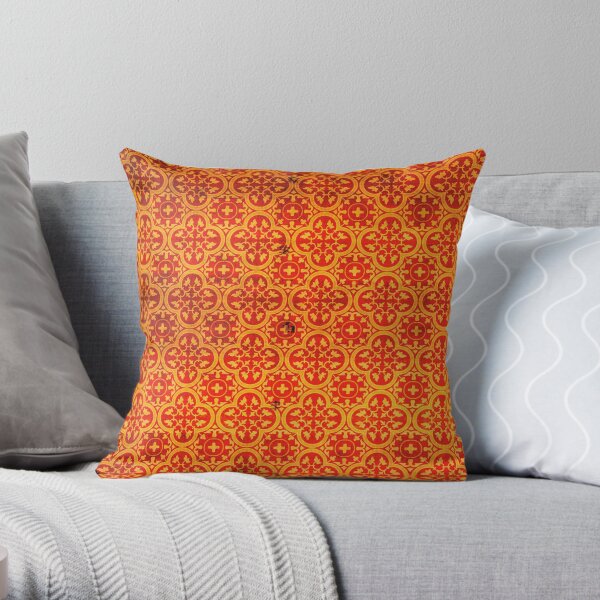 Orange Traditional Oriental Moroccan Style Pattern Throw Pillow